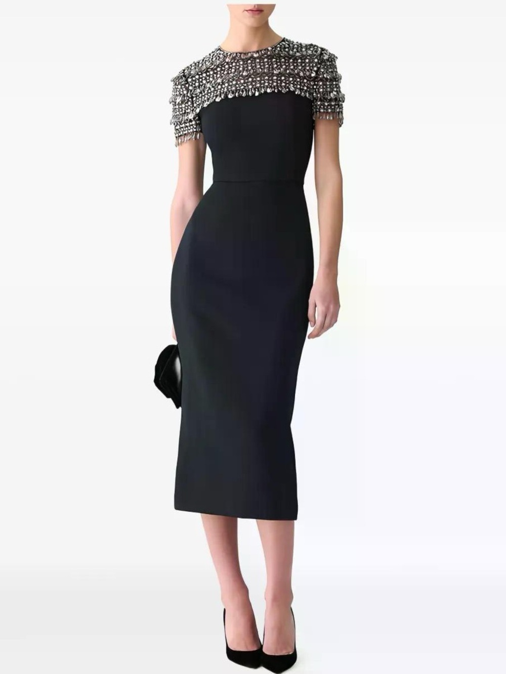 Carolina Herrera Embellished Black Midi Dress NWT Size 6 RETAIL $4,490! Runway